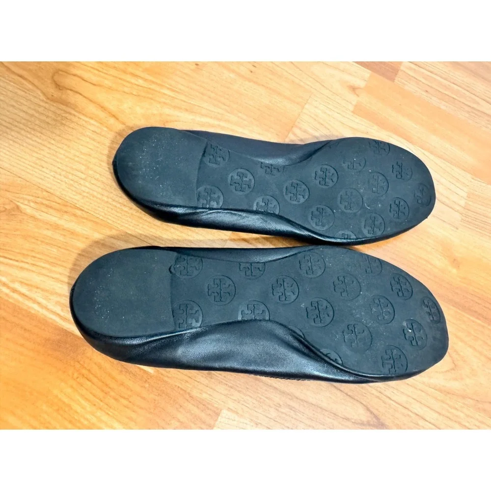 Tory Burch Womens Reva Comfort Ballet Flats Size 6.5 Black Leather Logo Designer